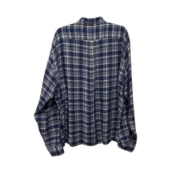 Peter Millar blue & white plaid linen long sleeve button down shirt size XXL - Picture 2 of 7